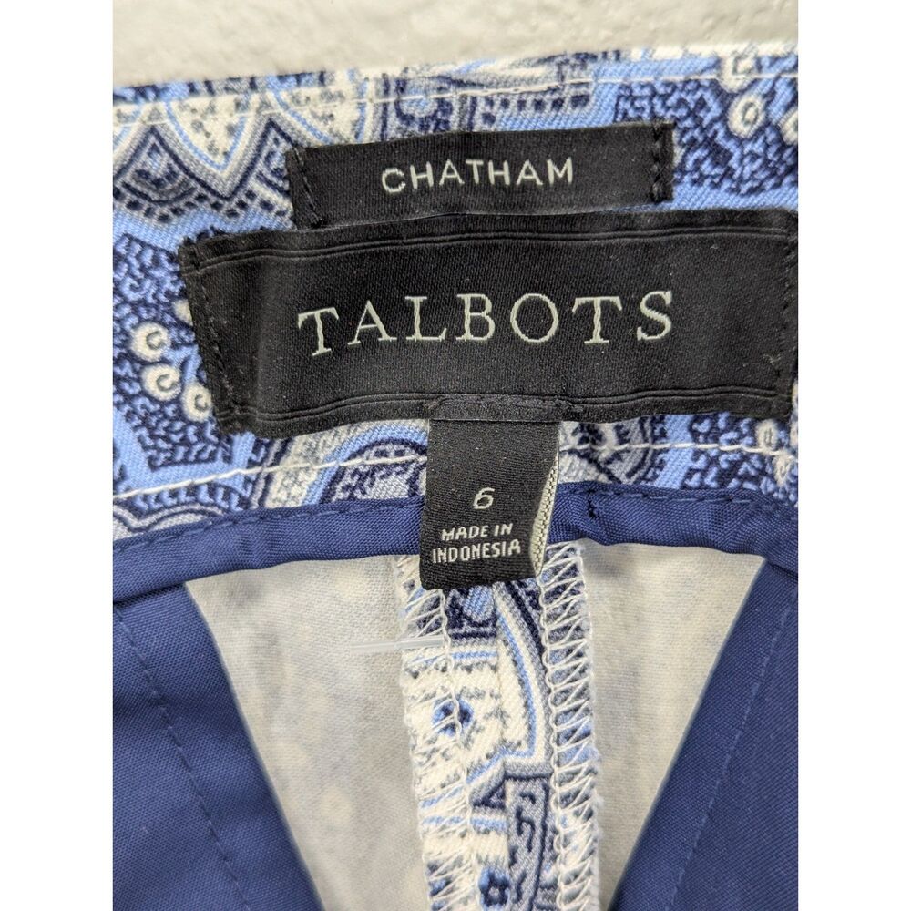 TALBOTS Chatham Ankle Pants Blue Paisley Size 6 Cotton Stretch Classic Workwear - Picture 5 of 8